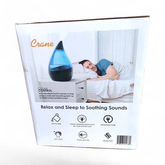 Crane Drop Ultrasonic Cool Mist Humidifier - Blue/White New Open Box - Picture 3 of 6